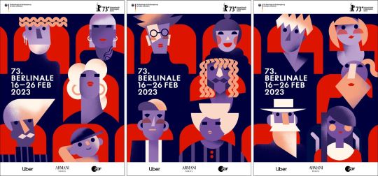 Eine Collage der Berlinale Plakate mit Zeichnungen von Kinogänger:innen jeden Alters
